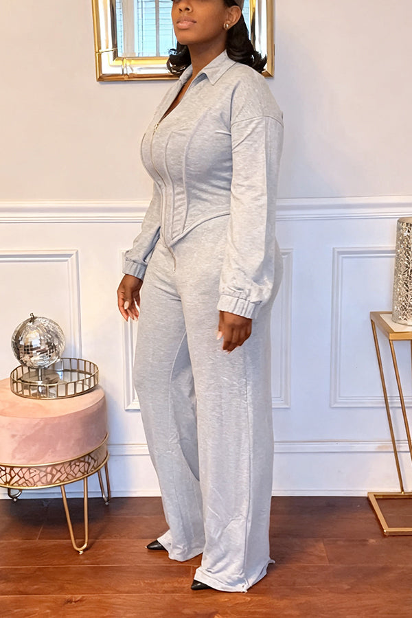 Bustier Zipper Waisted Detail Wide Leg Jumpsuit