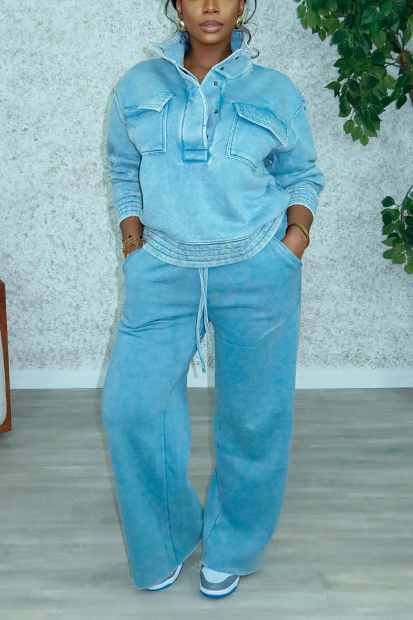 Stylish Half-Button Sweatshirt Suit
