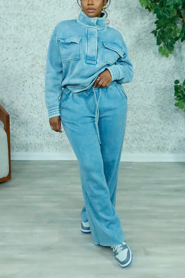Stylish Half-Button Sweatshirt Suit