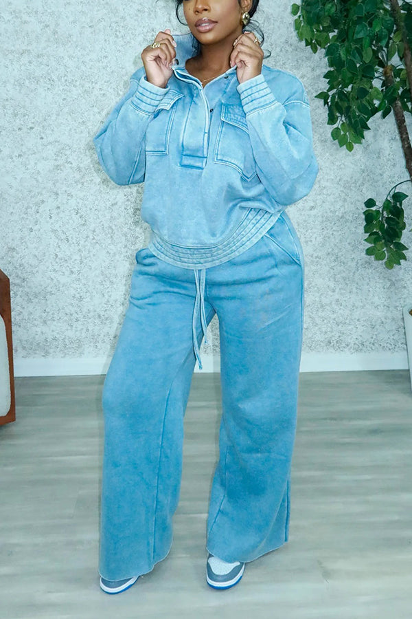 Stylish Half-Button Sweatshirt Suit