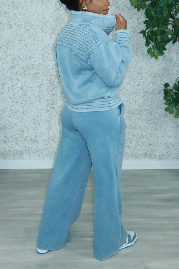 Stylish Half-Button Sweatshirt Suit