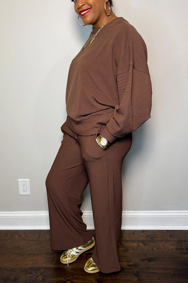 Oversized Ribbed Texture Top & Wide Leg Pants Set