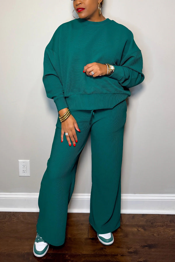 Oversized Ribbed Texture Top & Wide Leg Pants Set