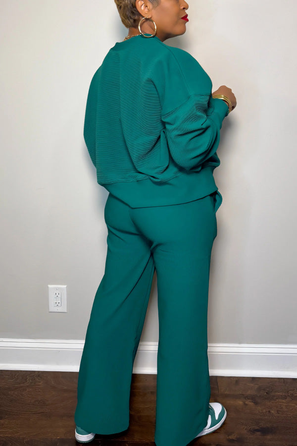 Oversized Ribbed Texture Top & Wide Leg Pants Set