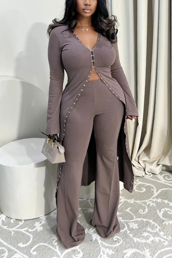 Chic Long Cardigan & Wide Leg Pants Set