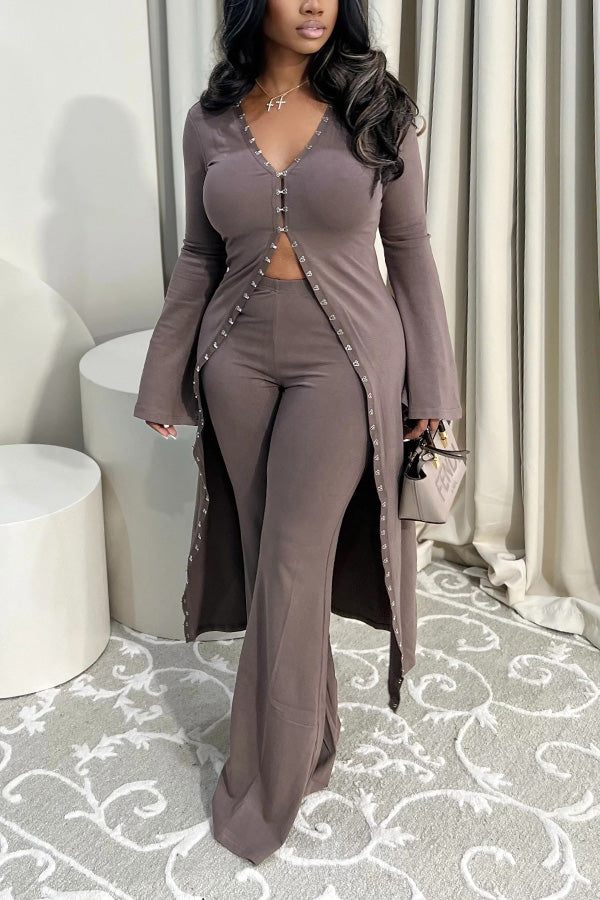 Chic Long Cardigan & Wide Leg Pants Set