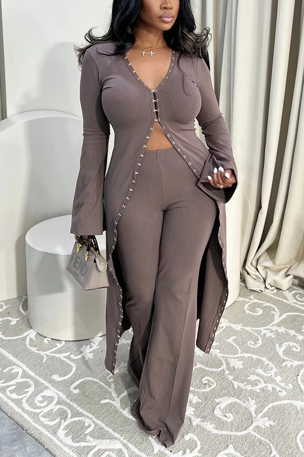 Chic Long Cardigan & Wide Leg Pants Set