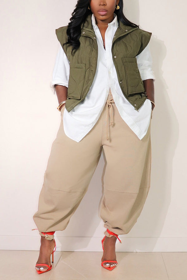 Utility Front Pocket Drawcord Hem Quilted Vest