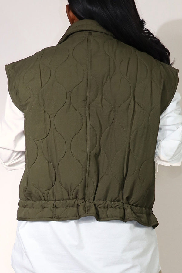Utility Front Pocket Drawcord Hem Quilted Vest