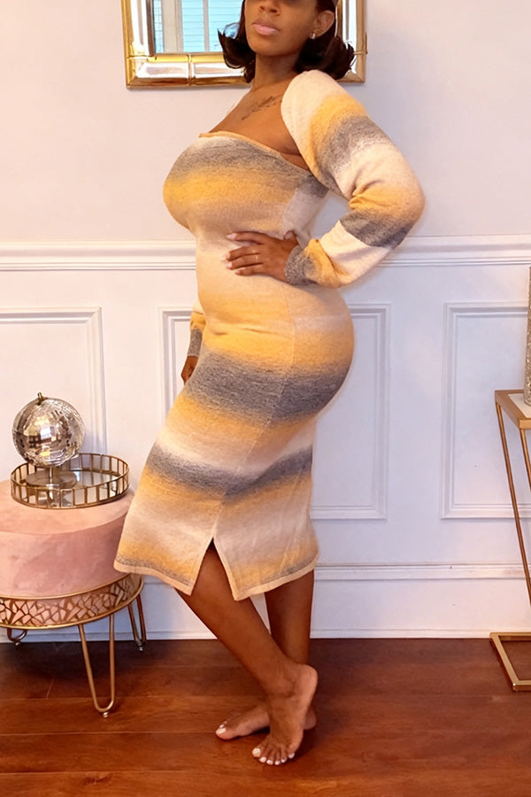 Stylish Gradient Knitted Cropped Jacket & Dress