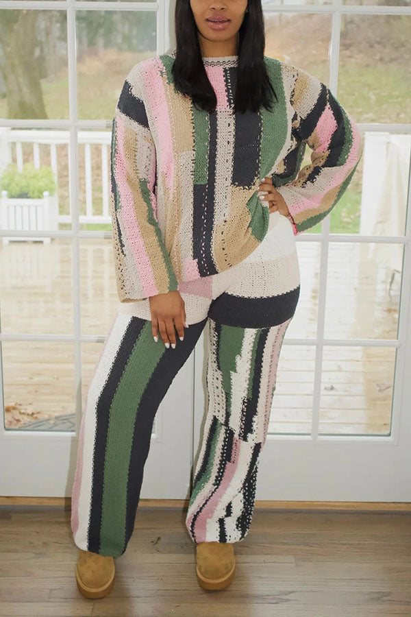 Cozy Multicolor Geometric Print Wide Sleeve Knit Sweater