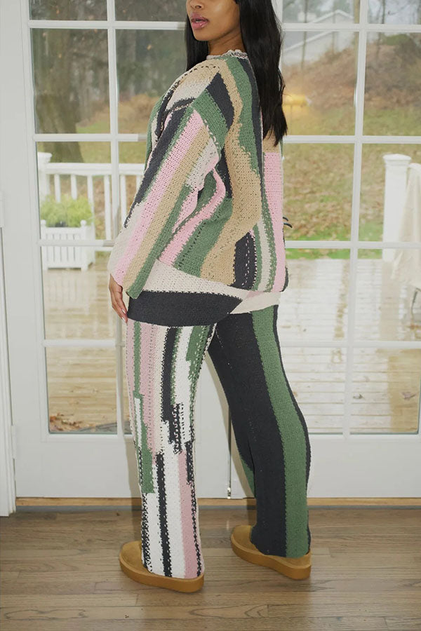 Cozy Multicolor Geometric Print Wide Sleeve Knit Sweater