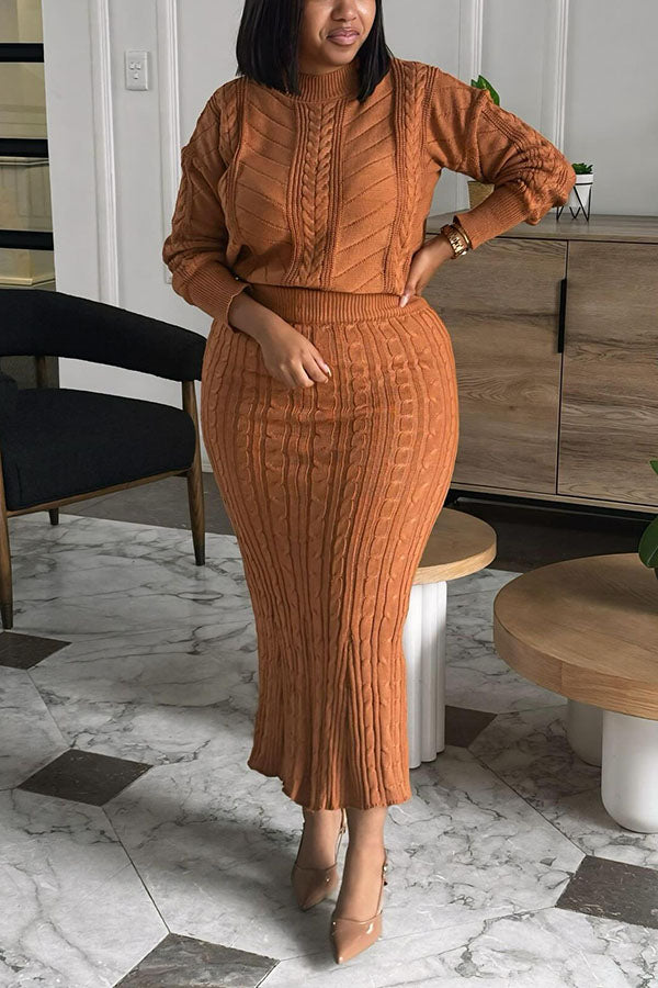 Cozy Knit Sweater & High Waist Skirt Set