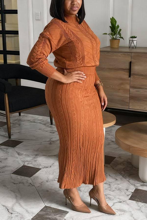 Cozy Knit Sweater & High Waist Skirt Set