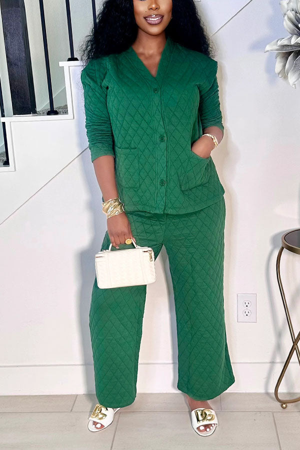 Casual Quilted Jacket & High Waist Pants Set