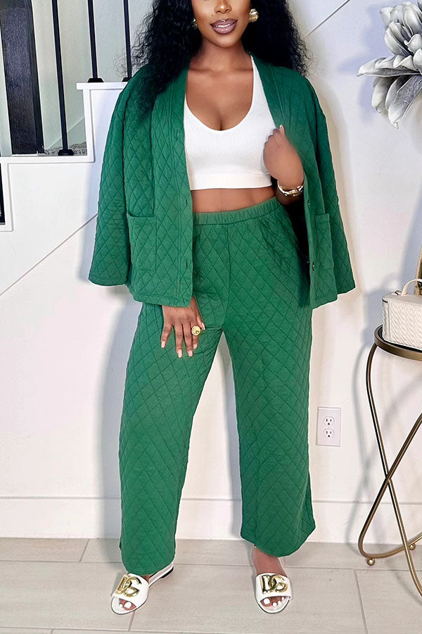 Casual Quilted Jacket & High Waist Pants Set