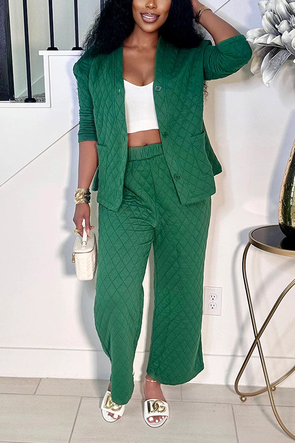 Casual Quilted Jacket & High Waist Pants Set