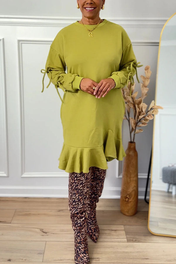 Stylish Ruffled Bow Tie Sweatshirt Dress