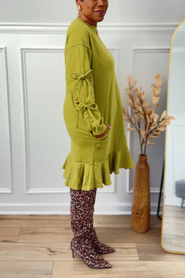 Stylish Ruffled Bow Tie Sweatshirt Dress