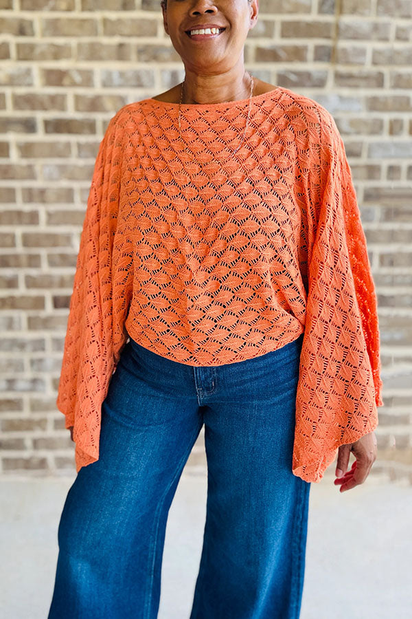 Stylish Hollow Knitted Bell Sleeve Top