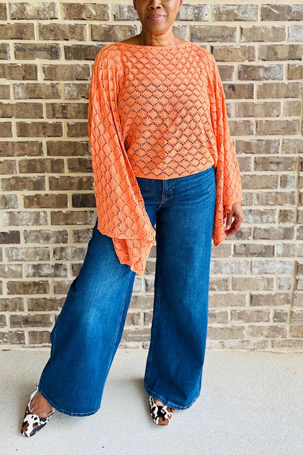 Stylish Hollow Knitted Bell Sleeve Top