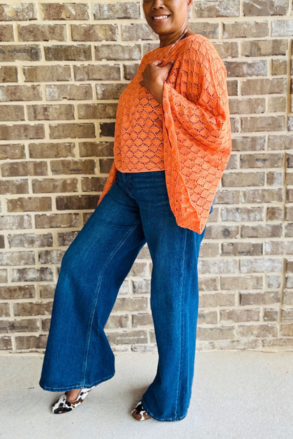 Stylish Hollow Knitted Bell Sleeve Top