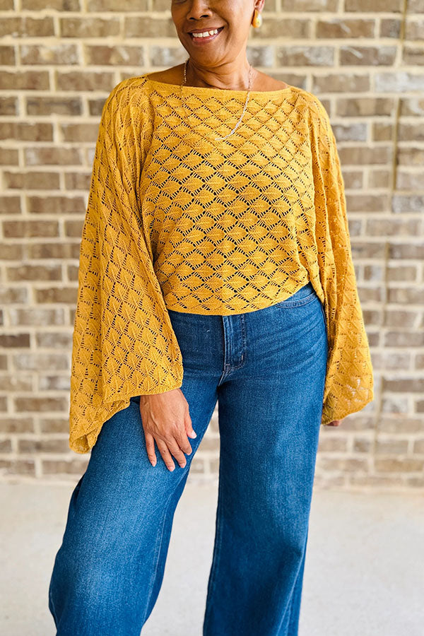 Stylish Hollow Knitted Bell Sleeve Top