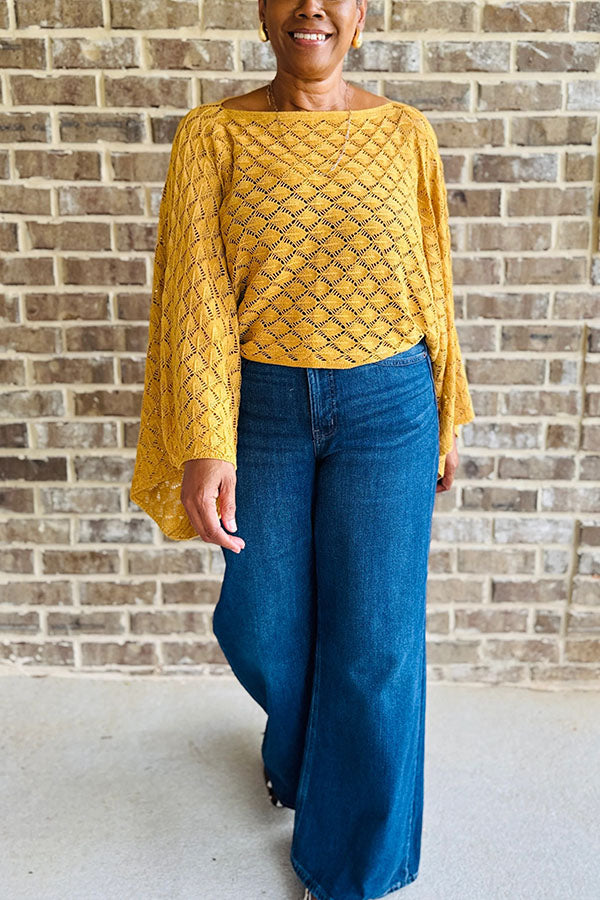 Stylish Hollow Knitted Bell Sleeve Top