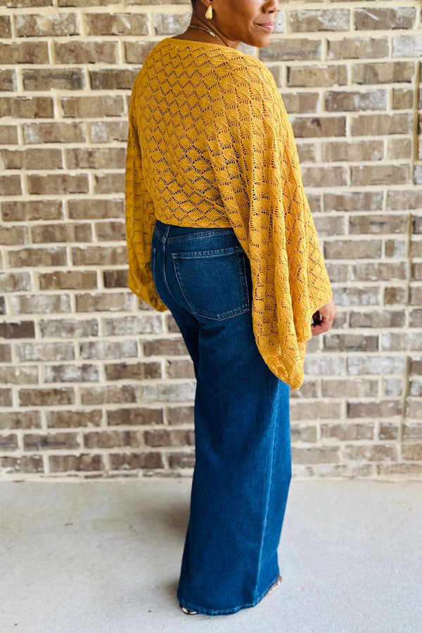 Stylish Hollow Knitted Bell Sleeve Top