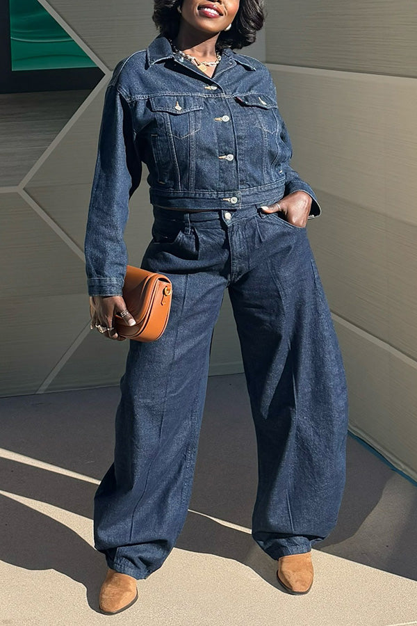 Stylish Denim Jacket & High Waist Jeans Set