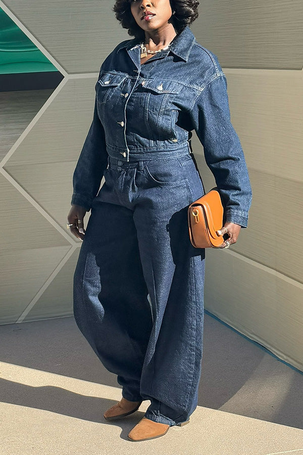 Stylish Denim Jacket & High Waist Jeans Set