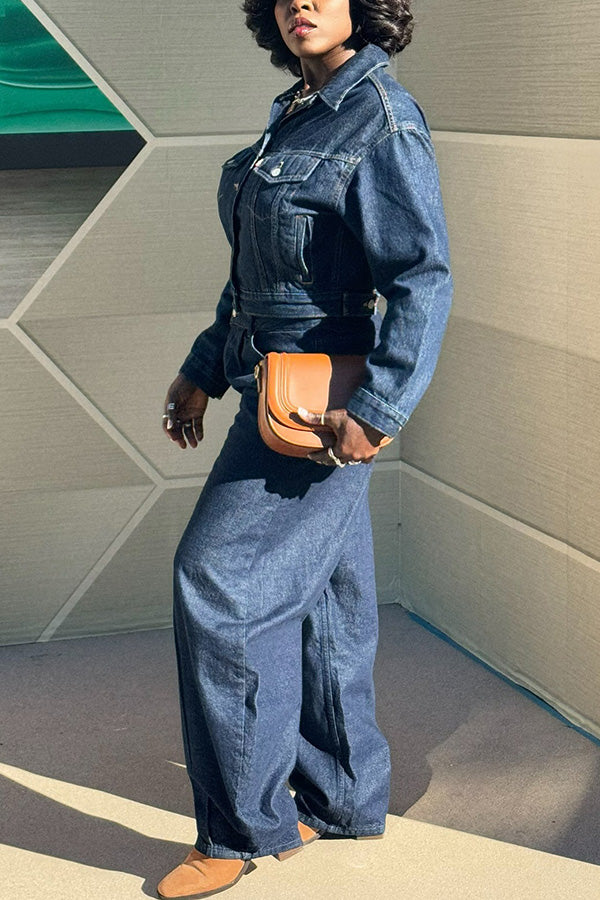 Stylish Denim Jacket & High Waist Jeans Set