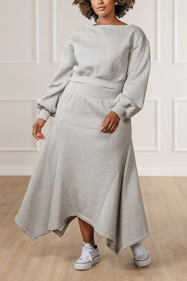 Casual Sweatshirt & Irregular High Waist Skirt Set
