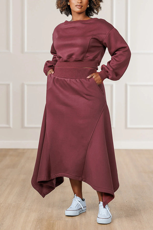 Casual Sweatshirt & Irregular High Waist Skirt Set