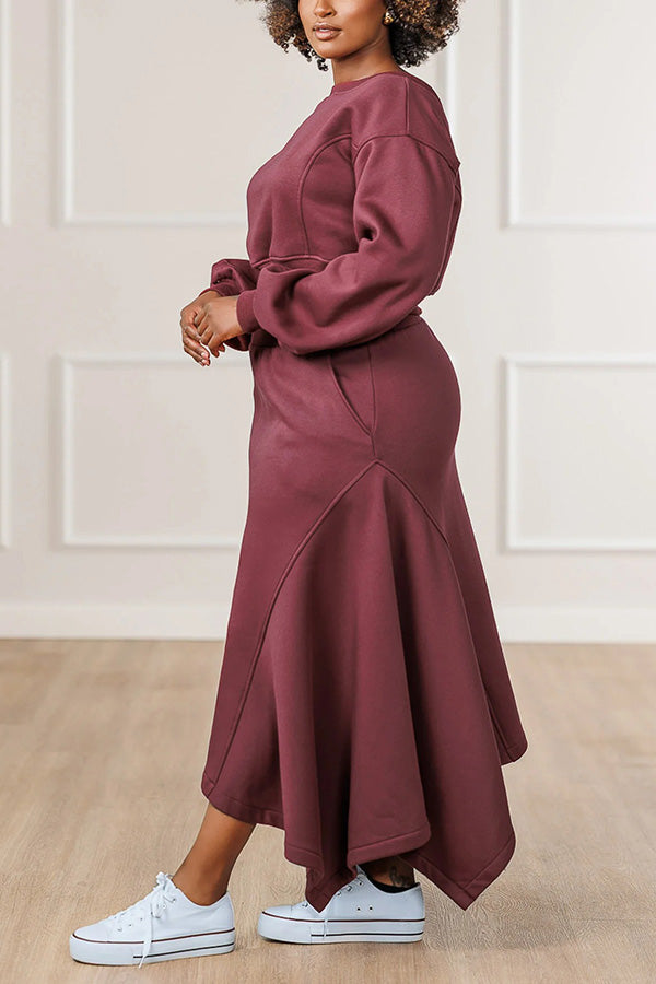 Casual Sweatshirt & Irregular High Waist Skirt Set