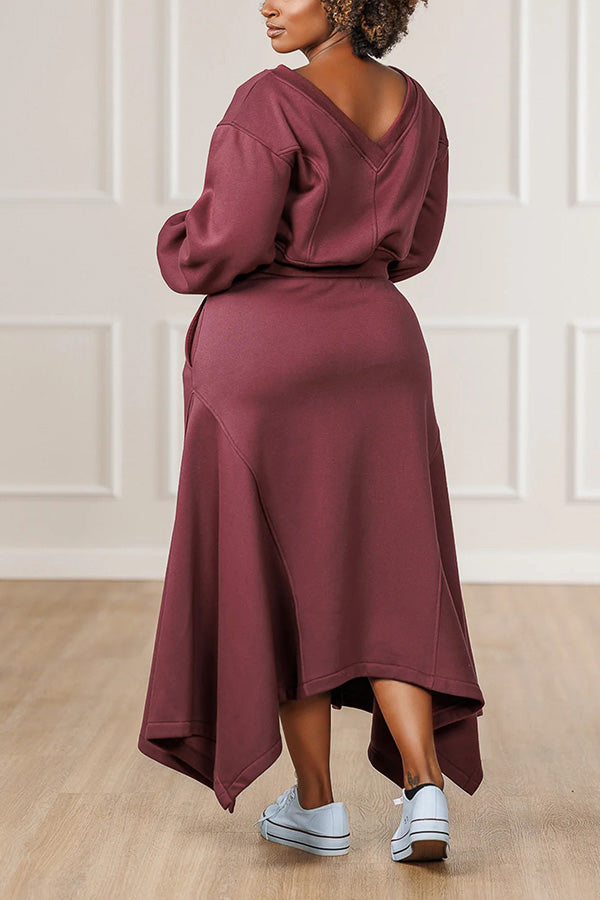 Casual Sweatshirt & Irregular High Waist Skirt Set