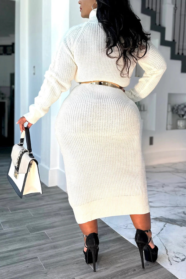 Fashion Cable Turtleneck Sweater Dress