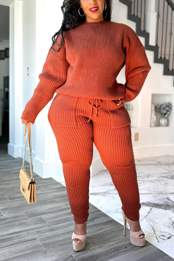 Relaxed Loose Sweater & Knit Trousers