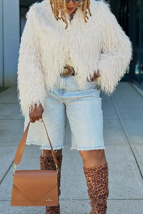 Versatile Faux Fur Long Sleeve Short Coat