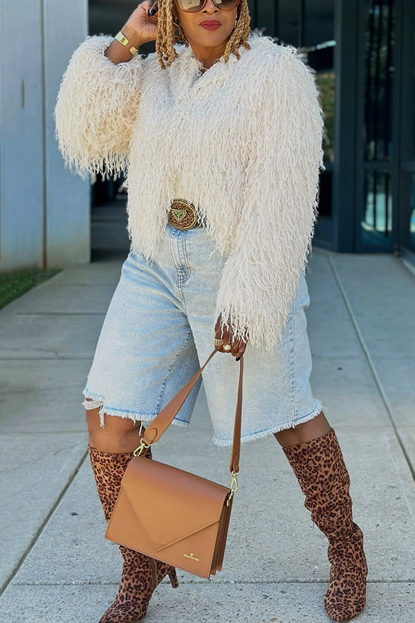 Versatile Faux Fur Long Sleeve Short Coat