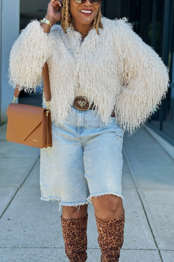 Versatile Faux Fur Long Sleeve Short Coat