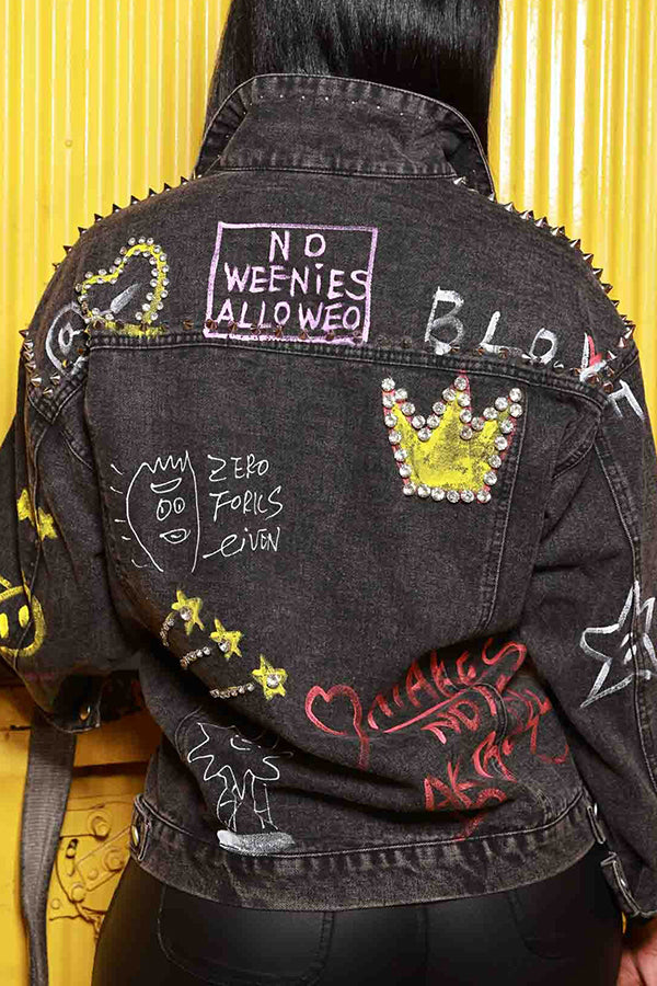 Street Art Oversized Graffiti Print Denim Jacket