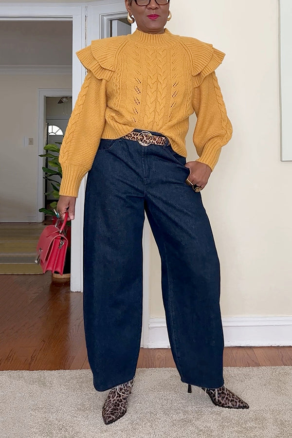 Fashion Ruffle Cable Knit Sweater