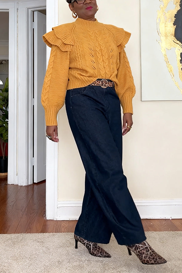 Fashion Ruffle Cable Knit Sweater