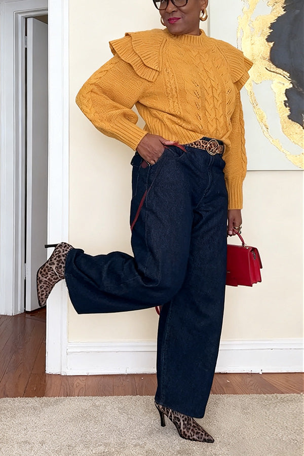 Fashion Ruffle Cable Knit Sweater