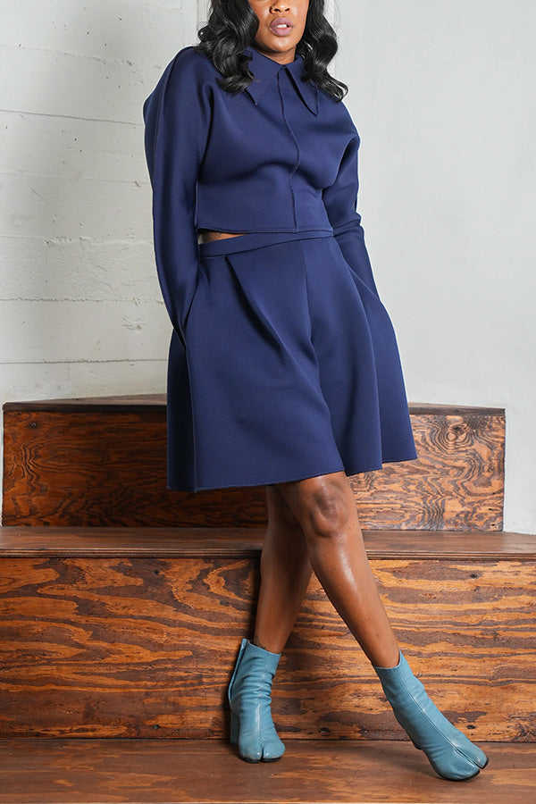 Fashion Pleated Knitted Shorts Set