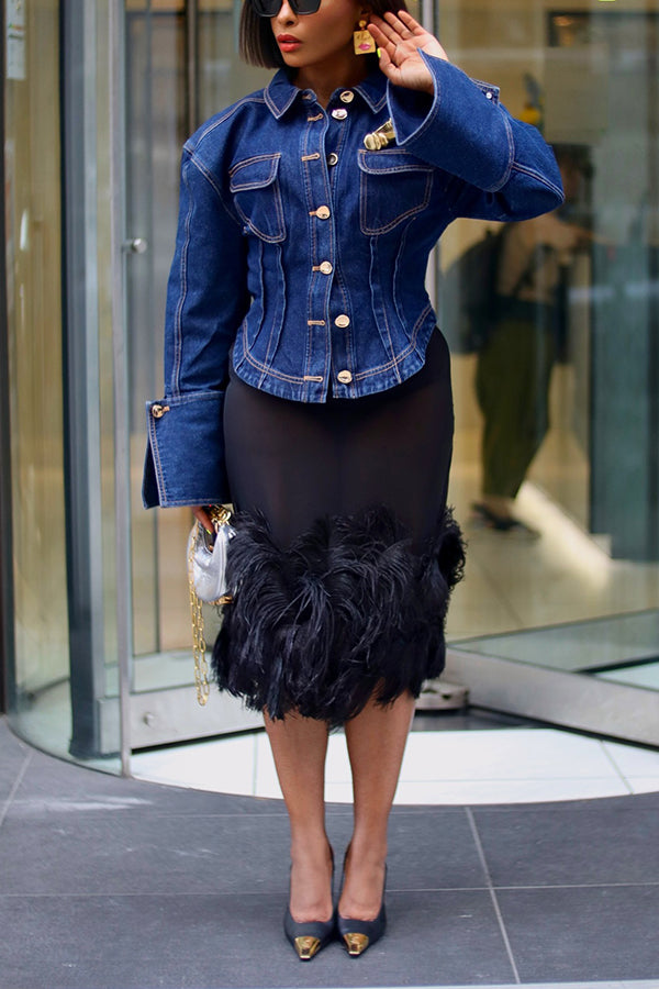 Stylish Curved Hem Denim Jacket