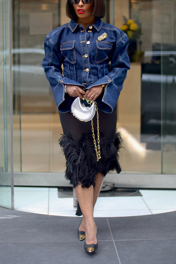 Stylish Curved Hem Denim Jacket