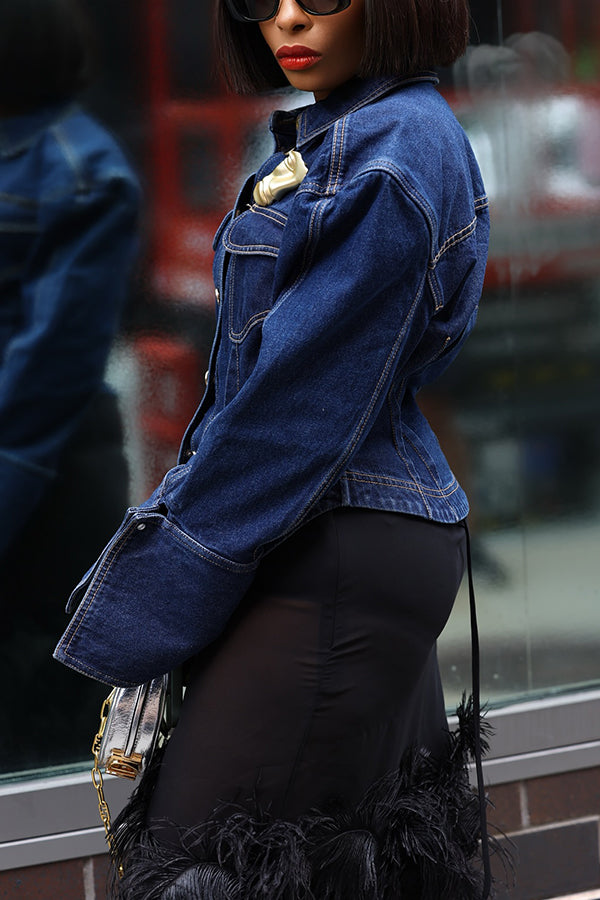 Stylish Curved Hem Denim Jacket