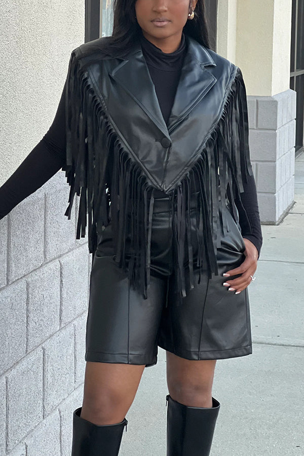 Stylish Fringe Vest Top & Shorts Set